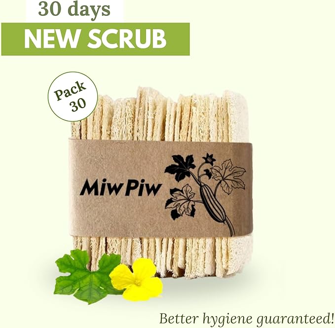 Natural Loofah Dish Sponge (Pack 30) Multipurpose Dish Sponges - 100% Biodegradable Compostable Dishwashing Scouring Pad Zero Waste (2.75" x 2.75" Each)