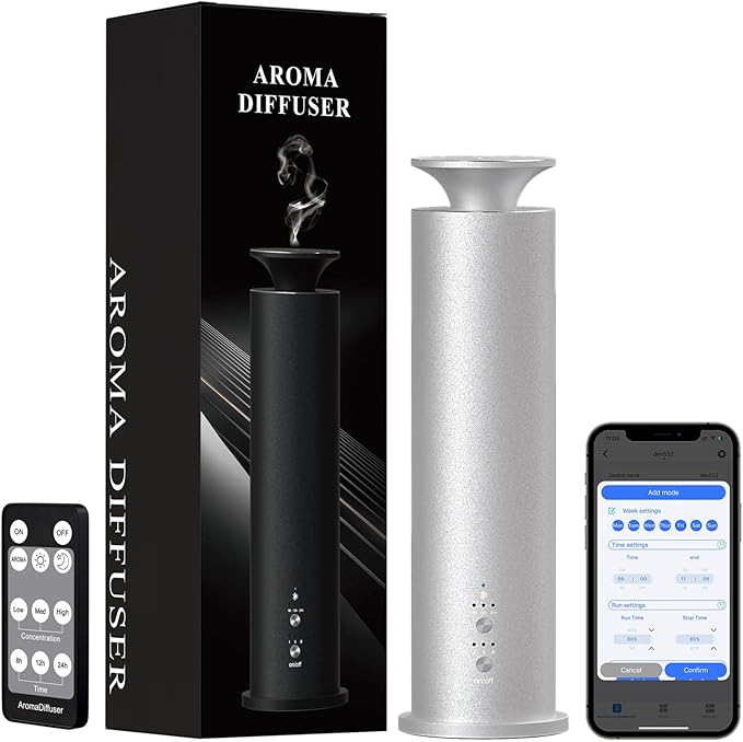 Waterless Diffuser Machine Scent Air Machine Covers 1800 Sq Ft for Home Diffusers Essential Oil Diffusers Studio Scent Diffuser Large Room Fragrance App Remote Control Capacity 3.5 Oz Secret Silver