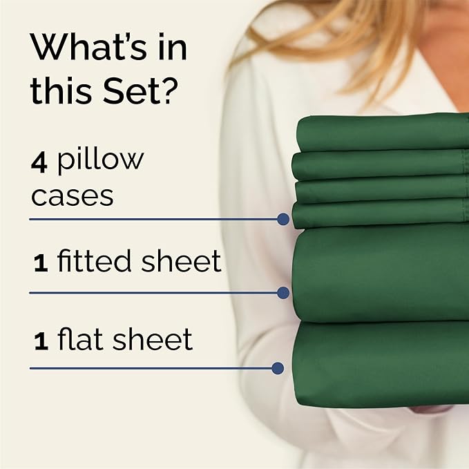 Queen 6 Piece Sheet Set - Comfy Breathable & Cooling - Ultra Soft Hotel Luxury Bedding Set w/ 8-16 Inch Deep Pockets - 1 Flat & 1 Fitted Sheet & 4 Pillowcases - Wrinkle Free and Easy Care - Emerald