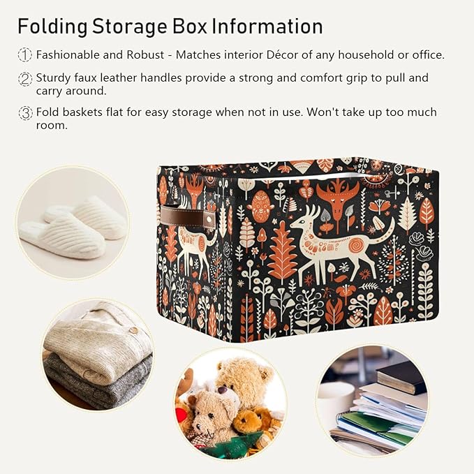 ALAZA Orange Tree Deer Merry Christmas Foldable Storage Box Storage Basket Organizer Bins with Handles for Shelf Closet Living Room Bedroom Home Office 1 Pack