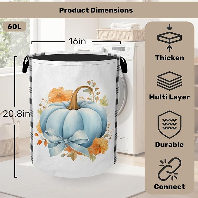 Autumnal Pumpkin Foldable Laundry Hamper - Waterproof Fabric Storage Basket with Handles, Clothes Hampers for Laundry,Bedroom,Dorm