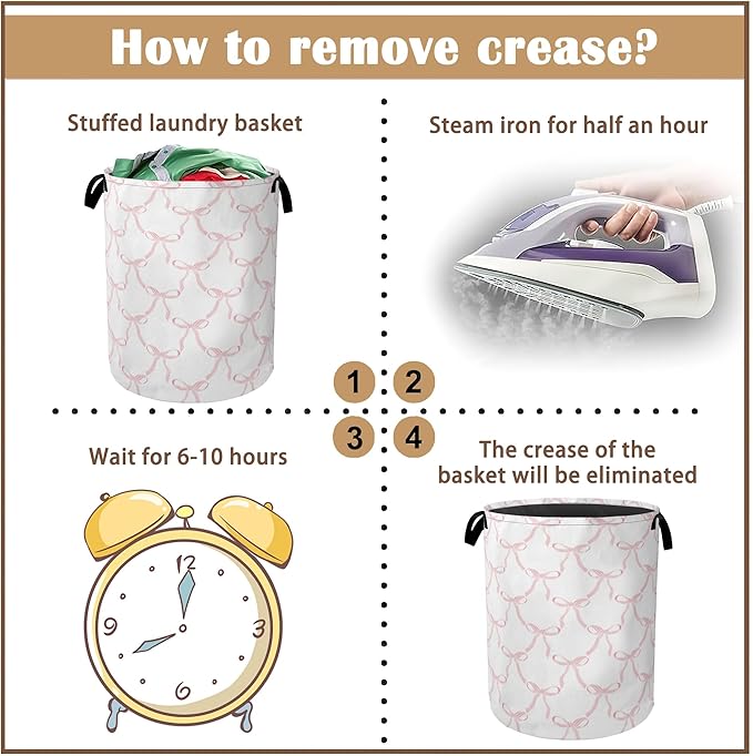 Cute Pink Bows Collapsible Laundry Baskets,Laundry Hamper,Storage Basket with Handles for Bathroom Bedroom College Dormitory Living Room Nursery Organizer 16"x20"