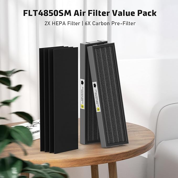 FMDZFL Filter B Smoke Clear HEPA Replacement Compatible with AC4825 AC4300 AC4800 AC4900 AC4850, 2 True HEPA Filters & 6 Activated Carbon Pre-Filters, FLT4825SM, Black/Gray