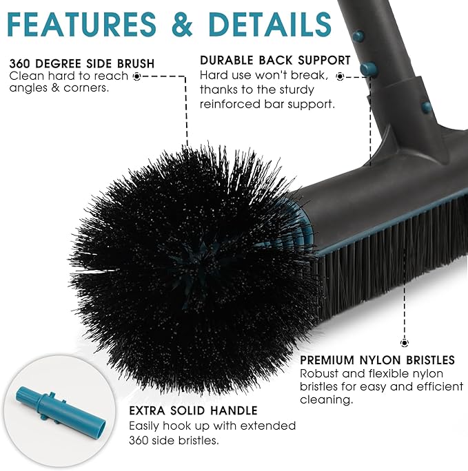 Poolvio 20" 2 in 1 Pool Brush Head for Swimming Pool, Heavy Duty Scrub Brush with EZ Clip & Wavy Nylon Bristles for Cleaning Pool Walls, Floors, Steps (Pole not Included)