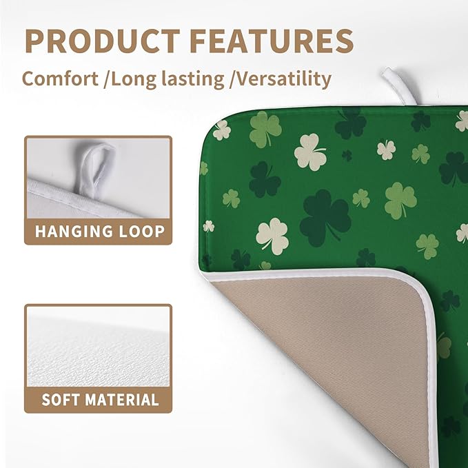 Wnoesat St.Patrick's Day Dish Drying Mat for Kitchen Counter Green Shamrock Drying Mats Spring Lucky Clovers Draining Pad Microfiber Absorben Dish Drainer Rack Mat Reusable Washable Dry Mat 16x18 Inch