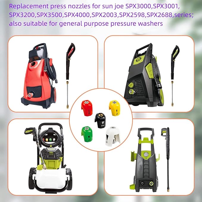 Fesasn Quick Connect Pressure Washer Spray Tips, Replacement SPX 3000 series Quick Connect Nozzle Head Kit, Tip for Sun Joe SPX 3000 Series and Universal Pressure Washers (0°, 15°, 25°, 40°, Soap)