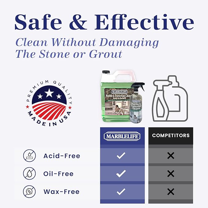Marblelife InterCare Marble and Travertine Cleaner, Natural Stone & Terrazzo Liquid Cleaner, Shower & Tile Surface Care, Floor, Walls & Countertop Cleaner and Degreaser, Refill Gallon