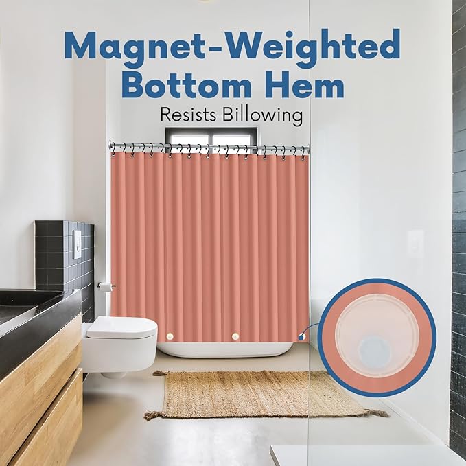 Premium Shower Curtain Liner, 72"W X 70"H - PVC-Free, 6G PEVA Shower Curtain with 12 Rust Proof Grommets And Magnet-weighted Bottom Hem - Moisture Stain Proof Shower Curtain Liner (Peach)