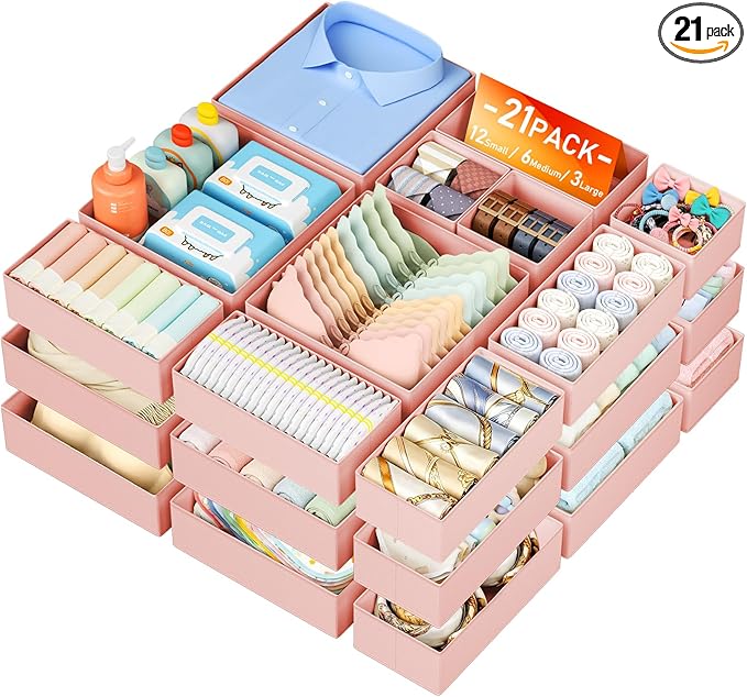 DIMJ Drawer Organizer Clothes Storage - 21 Pack Baby Dresser Organizer for Nursery Closet Organization, Fabric Drawer Organizer Bins for Underwears Socks Bras, Foldable Storage Dividers for Bedroom