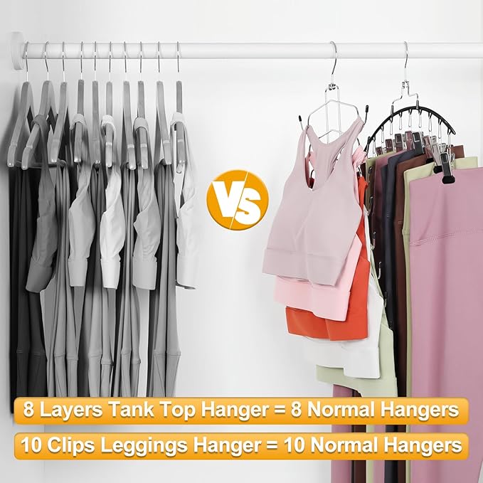 TOPIA HANGER 4 Pack Gym Clothes Organizer, 2 Pack Tank Top Hangers with 2 Pack Leggings Hangers Space Saving Hang 20 Sets Tank Top Bra with Leggings Shorts Pants Yoga Outfits for Closet Black CT78B