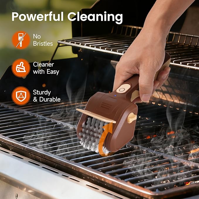 Electric Grill Brush for Outdoor Grill, Grill Cleaner with Stainless Steel Bristle-Free Head, Cordless Rechargeable BBQ Grill Cleaner, Essential BBQ Accessories