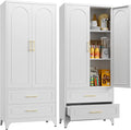 Metal Storage Cabinet with Doors and Shelves, 75" Tall Kitchen Pantry Storage Cabinets with 2 Drawer, White Food Pantry, Steel Office Cabinet, Large Cupboard, for Kitchen, Dining, Living Room