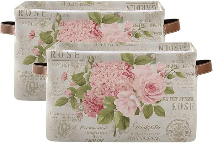 ALAZA Vintage Floral Flower Blossom Foldable Storage Box Storage Basket Organizer Bins with Handles for Shelf Closet Living Room Bedroom Home Office 1 Pack