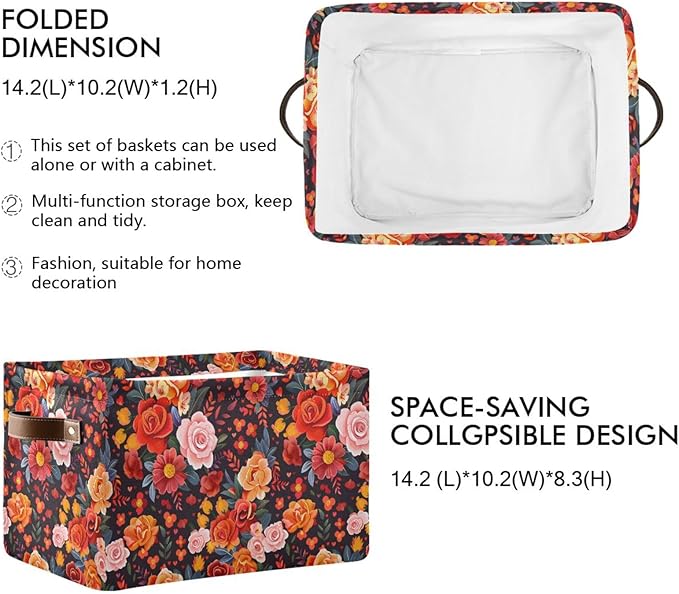 ALAZA Beautiful Flower Floral Print Foldable Storage Box Storage Basket Organizer Bins with Handles for Shelf Closet Living Room Bedroom Home Office 1 Pack