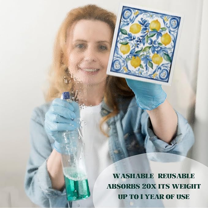 LARTSFRO Swedish Dishcloths for Kitchen, Papaya Reusable Paper Towels Washable, Summer Lemon Vintage Floral Swedish DishCloths for Friut, 4 Pack Dish Towels for Kitchen, No Odor Cleaning Cloths