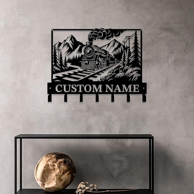 Personalized Train Metal Keys Hooks,Custom Name Metal Train Keys Hooks,Black Metal Train Wall Home Storage Decorative Keys Hooks,Key Holder Hooks for Wall (Style I)