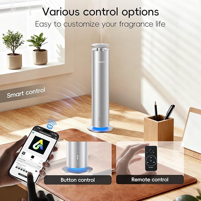 The CACAFSFY Waterless Scent Diffuser Starter Kit - 1000 Sq Ft Coverage, Hotel Scent Diffuser, Essential Oil Diffuser Large Room, Included 2x120ml Scent Oils, Remote Control,Cold Air Diffuser