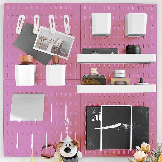 RIVTUN Wall-Mounted Pegboard Kit, 25.2" x 25.2" Organizer Panel – Large, Cost-Effective & Nail-Free Installation Pink