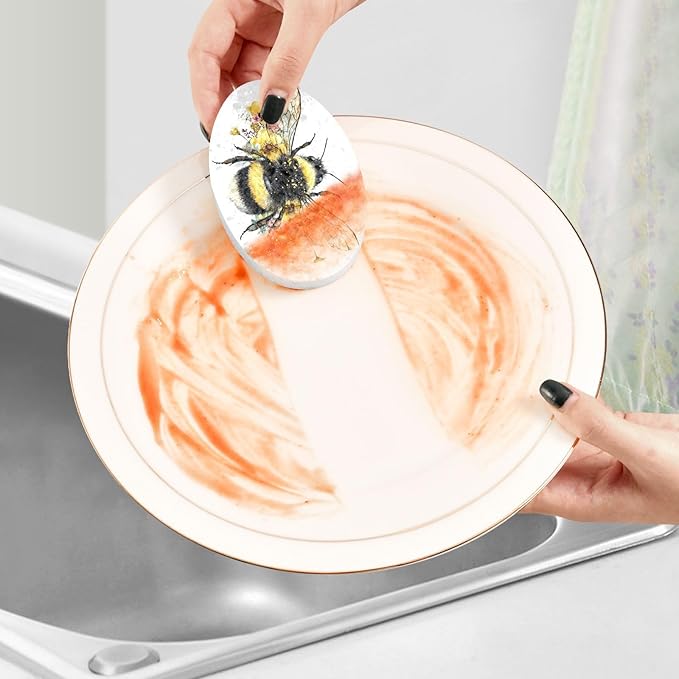 Kcldeci 3 Pack Kitchen Scrub Sponges Fluffy Bumblebee Kitchen Dish Sponge Non-Scratch Microfiber Sponge for Household Cleaning Dishes, Pots and Pans