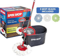 SIMPLI-MAGIC 79349 Spin Mop Cleaning System with 3 Microfiber Mop Heads, Red/GRAY,Red/Black