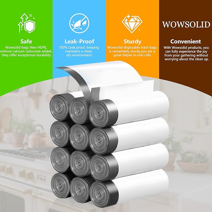 5 Gallon Trash Bags Drawstring, 360 Count 1.2 Mil Thick Garbage Bags by WOWSOLID, Fit Liners 15-20 Liter, 4.5-5.5 Gal, Trash Can Bin for Bathroom, Kitchen, Bedroom, Office