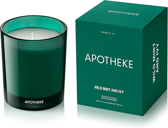 Apotheke Luxury Scented Candles for Home, Wild Mint & Ivy - Petite Aromatherapy Jar Candle with Soy Wax Blend