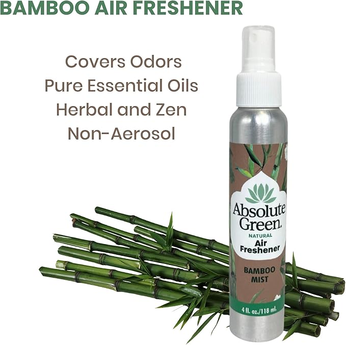 Absolute Green Air Freshener Room Spray, Non-Toxic, Cover Odors, Safe around Kids and Pets, Natural Bamboo Mist Scent 4oz (1 Pack)