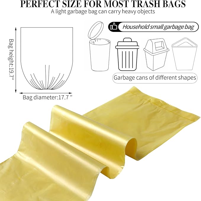 5 Rolls Small Trash Bags - 200 Counts Durable 4 Gallon Small Garbage Bags for home office kitchen Bathroom Bedroom Trash Can liners（Golden）