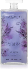 Pecksniff’s Lavender & White Tea Foaming Bath Soak – Luxury Bubble Bath, 1L / 33.8 fl oz, Made in England