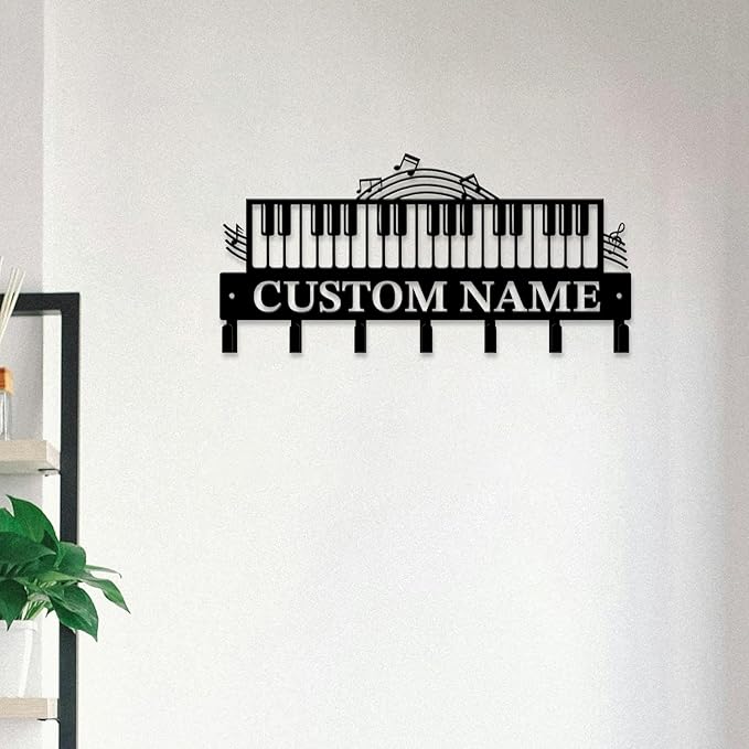 Personalized Custom Music Wall Hooks,Metal Music Room Art Clothes Hooks,Metal Music Wall Home Storage Decorative,For Front Door, Hallway, Kitchen, Bedroom,Keys,Hats (Style D)
