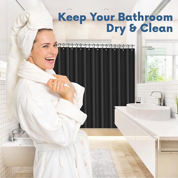 Premium Shower Curtain Liner, 72"W X 72"H - PVC-Free, 6G PEVA Shower Curtain with 12 Rust Proof Grommets And Magnet-weighted Bottom Hem - Moisture Stain Proof Shower Curtain Liner - Black
