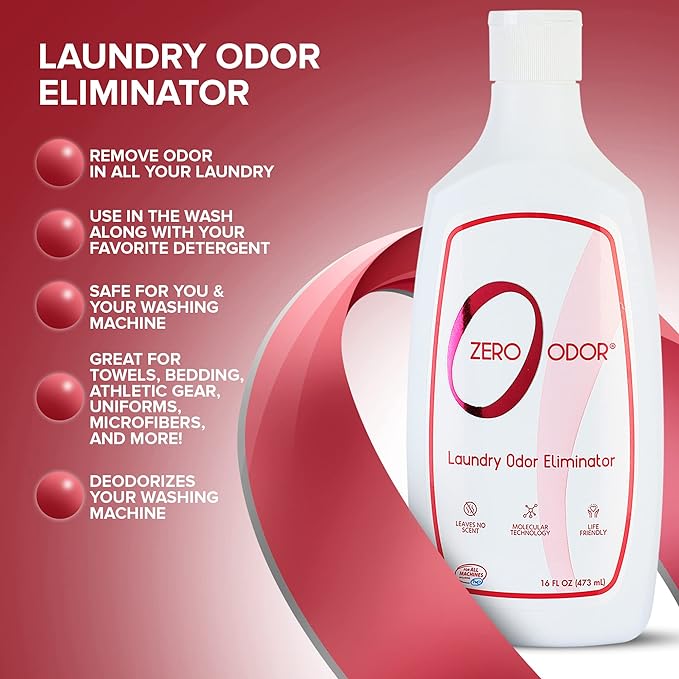 Zero Odor – Laundry Odor Eliminator - Permanently Eliminate laundry Odor – Patented Molecular Technology Best For Clothes, Towels & Linens, Shoes, Bags, Etc. - rinse and refresh Again, 16oz (3-Pack)