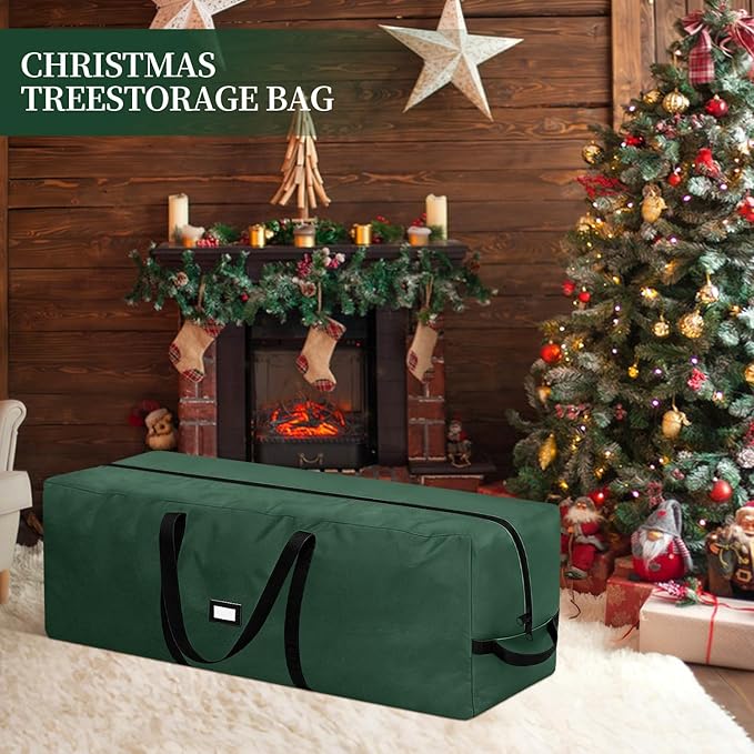 Christmas Tree Storage Bag - Fits Up to 9 Ft Large Artificial Christmas Tree, Heavy Duty 600D Oxford Cloth Xmas Tree Container with Handles & Zipper - Green