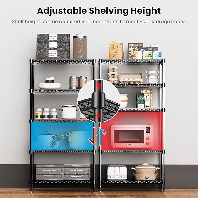 RackBro 72" H Storage Shelves 5 Tier Wire Shelving with Shelf Liners, Adjustable Metal Garage Shelving, 1325LBS Heavy Duty Commercial Storage Rack for Pantry Kitchen, 35" W x 16" D x 72" H, Black