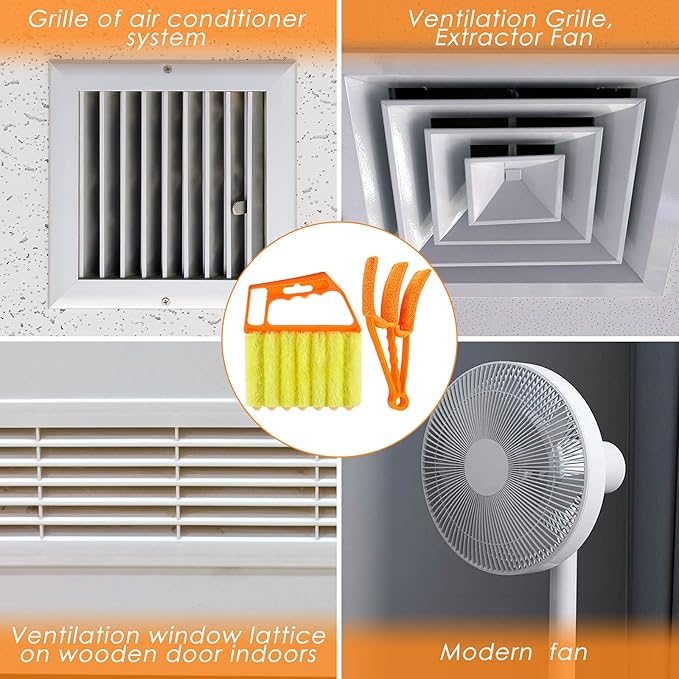 Romooa 4 Pcs Window Venetian Blind Cleaner Duster Tool 7 Finger Blind Rush and Shutter Cleaner Brush Hand-held Window Shutter Air Conditioner Duster for Dirt(Yellow, Orange)