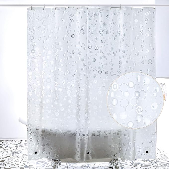 WELTRXE EVA 8G Bathroom Shower Curtain Liner, 72x72 Inch 3D Frosted Bubble Heavy Duty Waterproof Shower Curtain Liner with Magnets Thick Plastic Shower Curtains, 12 Hooks