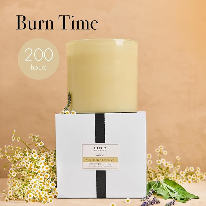 LAFCO New York Luxe 4-Wick Candle, Chamomile Lavender - 86 oz - 200-Hour Burn Time - Reusable, Hand Blown Glass Vessel - Made in The USA