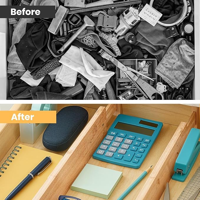 Palok Kisna Adjustable Bamboo Drawer Dividers, Drawer Organizer for Kitchen, Bedroom, Bathroom, Office Desk, Dresser Nursery & Silverware, Natural Wooden Separators with Soft Foam Ends, Expandable