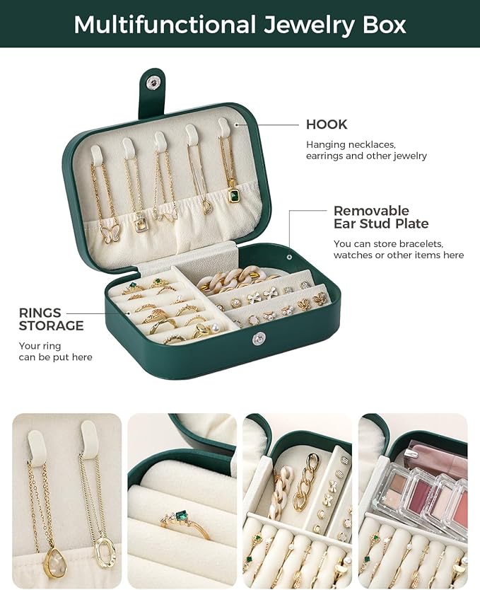 CASEGRACE Jewelry Box For Women Portable Travel Jewelry Case for Necklace Earring Rings Jewelry Holder Case Gift Box Girls