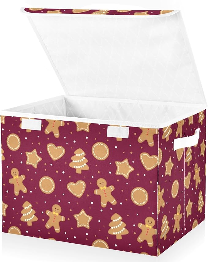 Christmas Baskets Collapsible Storage Bins with Lids, Christmas Gingerbread Cookies Storage Boxes Clothes Baskets for Organizing