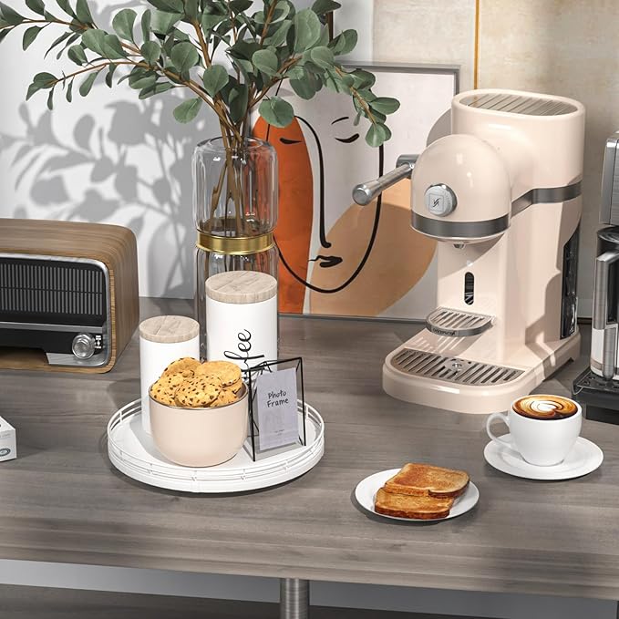 10" Oak Wood Lazy Susan Organizer, Lazy Susan for Cabinet Dining Table Pantry Wood Turntable Organizer Tray for Coffee Table Kitchen Countertop Salt Pepper Spice Organization and Storage Round White