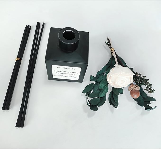 Reed Diffuser Set with Dried Flowers, Jasmine Gardenia Sandalwood Scent, Black Glass Bottle, 5.07fl oz, Aromatherapy Home Fragrance for Bedroom Bathroom (Jasmine Tea)