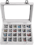Velvet Jewelry Box 24 Grid Jewelry Earrings Display Organiser Box Ring Tray Holder Earrings Storage Case for Girls Women Wife Mom (Gray)