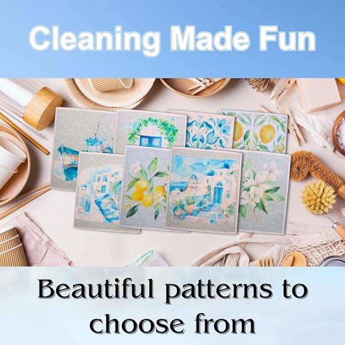 Sunshine State Goods Swedish Dishcloths for Kitchen - Ecofriendly Reusable Paper Towels, Biodegradable Dish Cloths - Cellulose Sponge Dish Cloths for Washing Dishes - 8 Pack (Mediterranean)