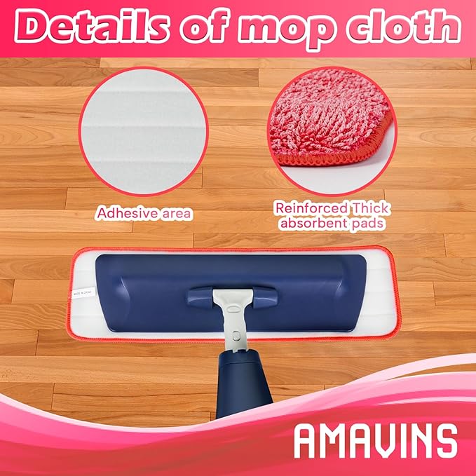 AmaVins 3 Pack Microfiber Cleaning Pads with All Bona Mop, Reusable Microfiber Mop Pads for 18 Inch Mop, Hardwood Floor Replacement Cleaning Mop Pads, Machine Washes