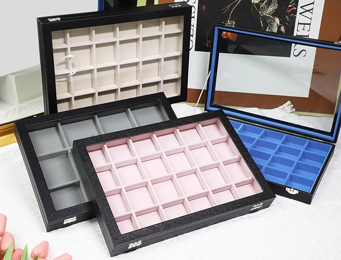 Stratalife Earring Organizer Velvet Jewelry Organizer Box 24 Grid Earring Tray Jewelry Display Jewelry Storage Jewelry Trays For Drawers Jewelry Display Case With Clasp (Gray Black)