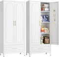 Pantry Kitchen Cabinet with Drawer, 75" Tall Pantry Storage Cabinet, Metal Storage Cabinets with Doors and Shelves, Large Freestanding Cupboard for Dining Room, Assembly Required, White