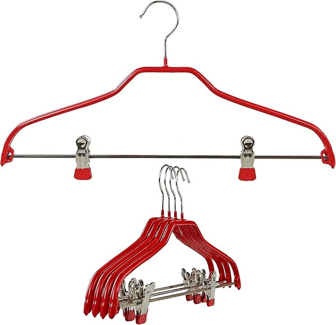 Mawa by Reston Lloyd Silhouette Series Non Slip Space Saving Hanger with Pant Clips, Style 40/FK,Set of 5, Red