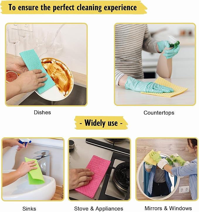 MoLKENE Swedish Dishcloths for Kitchen | 10 Pack Absorbent Cellulose Sponge Cloths Washable | Non-Scratch Reusable Paper Towels Quick Drying Cleaning Rag - White