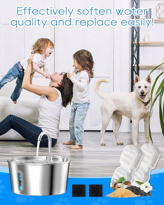 Cat Water Fountain Filters Compatible with 74oz/2.2L Compatible with 87oz/2.6L Stainless Steel Cat Water Fountains, 6 Carbon Filters + 6 Ultra-fine Fiber for Clean & Fresh